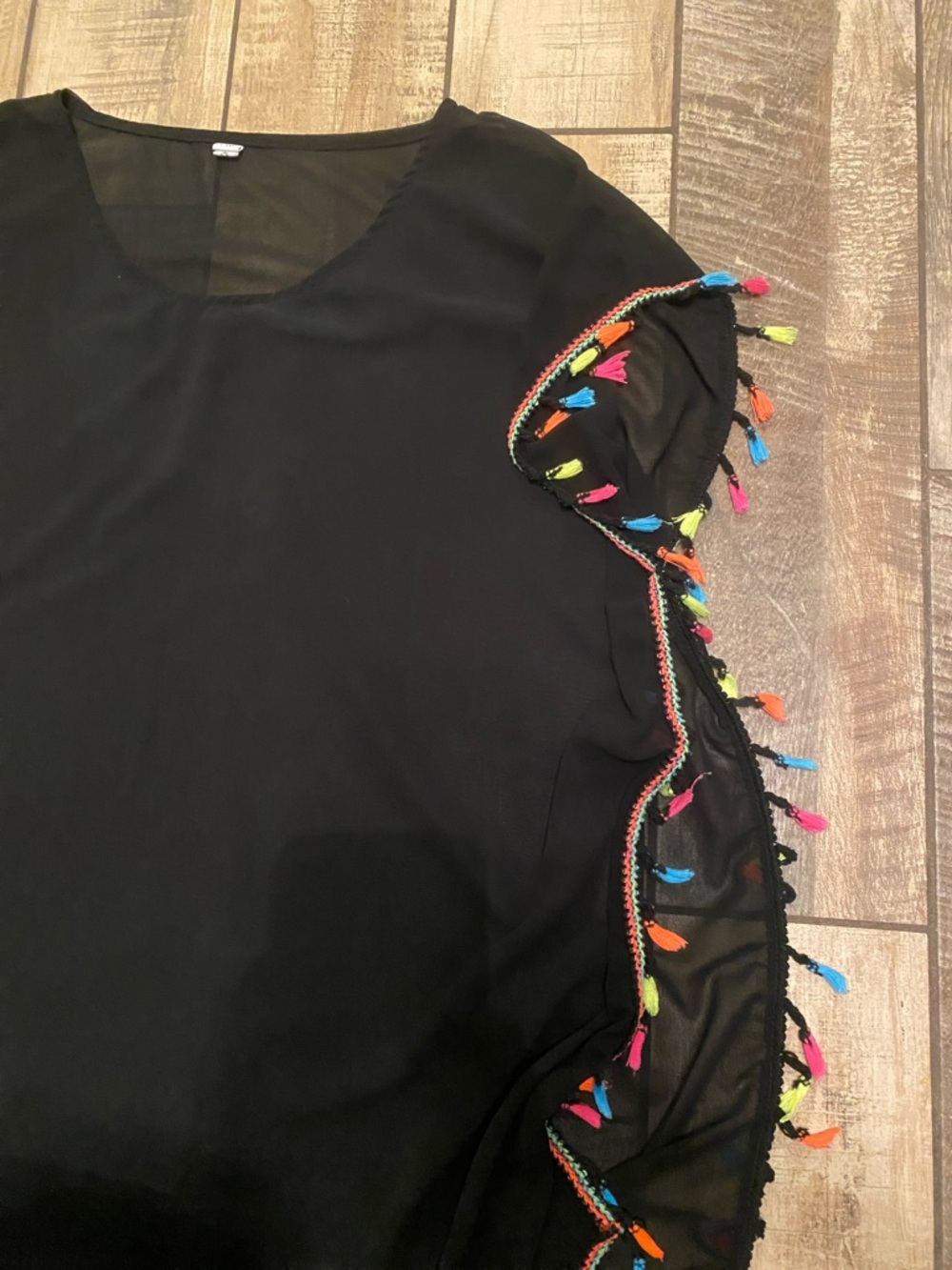 Gokey Black neon Tassel semi sheer black swimsuit coverup - Picture 5 of 11